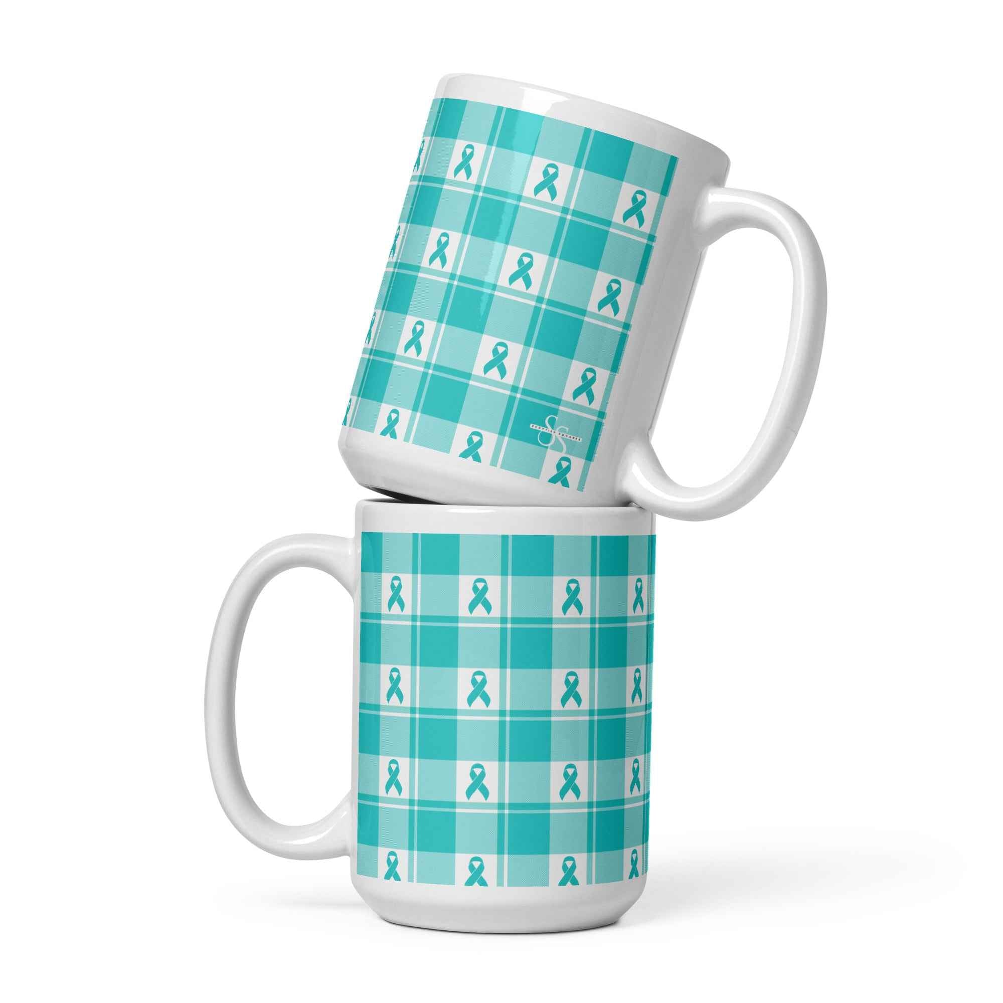 Ceramic Mug Ovarian Cancer Awareness Plaid 15 oz - Scottish Squares