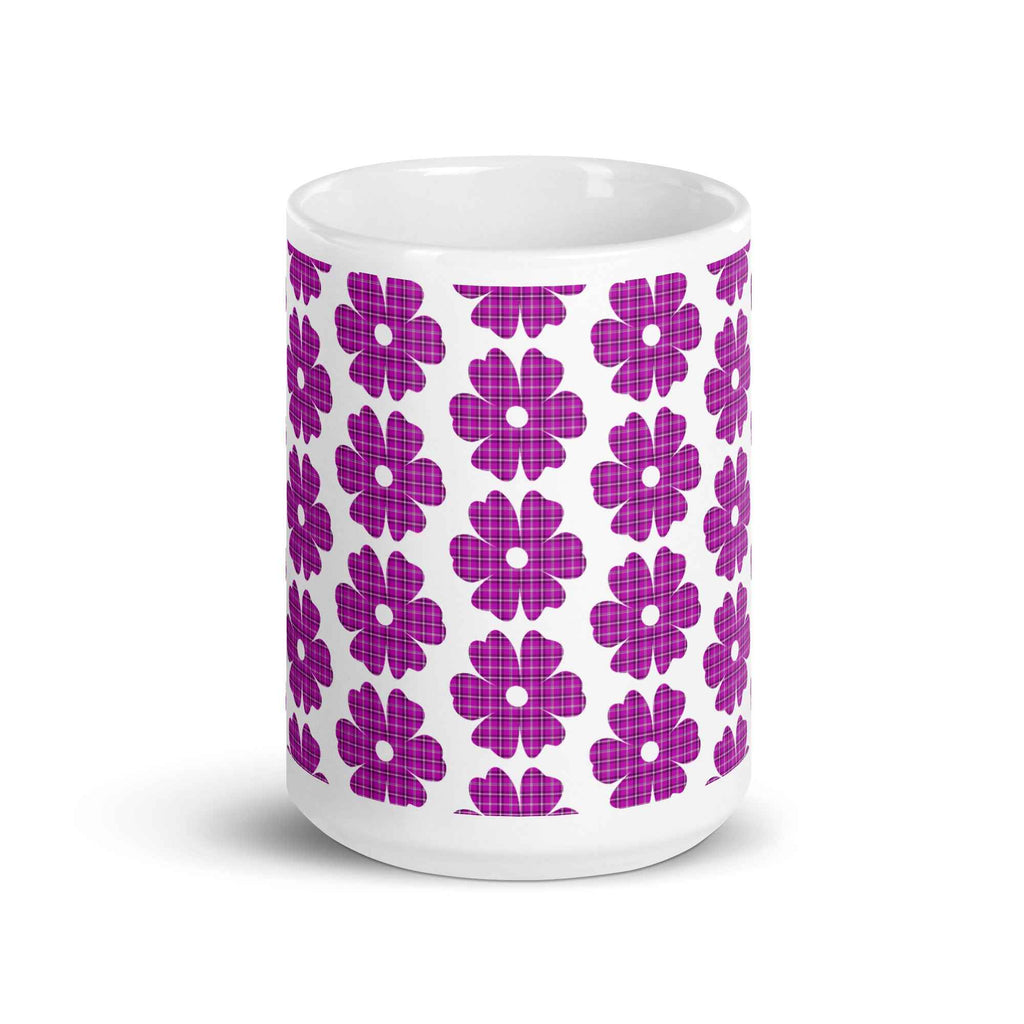 Ceramic Mug Flower Shape Plaid Pink Purple