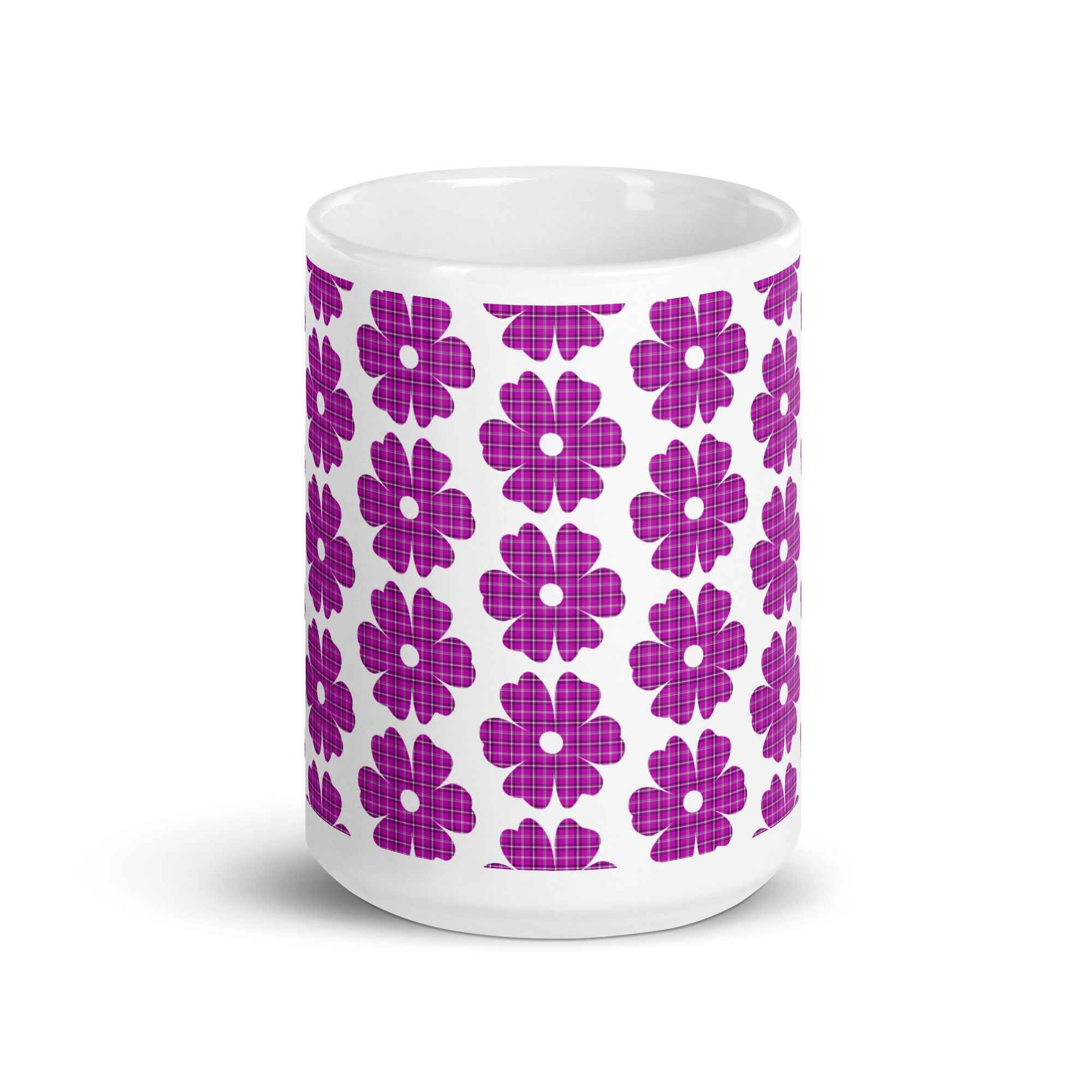 Ceramic Mug Flower Shape Plaid Pink Purple