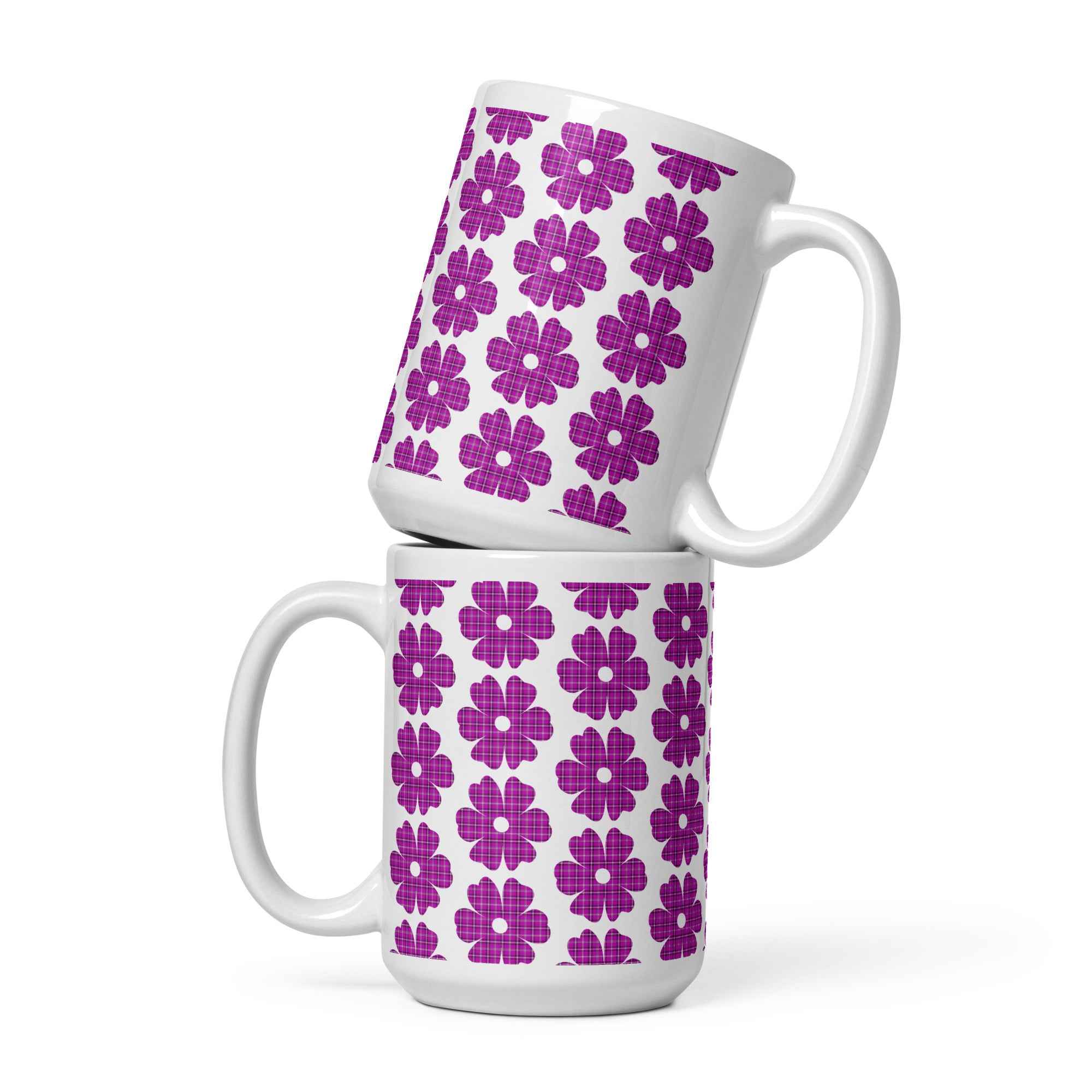 Ceramic Mug Flower Shape Plaid Pink Purple