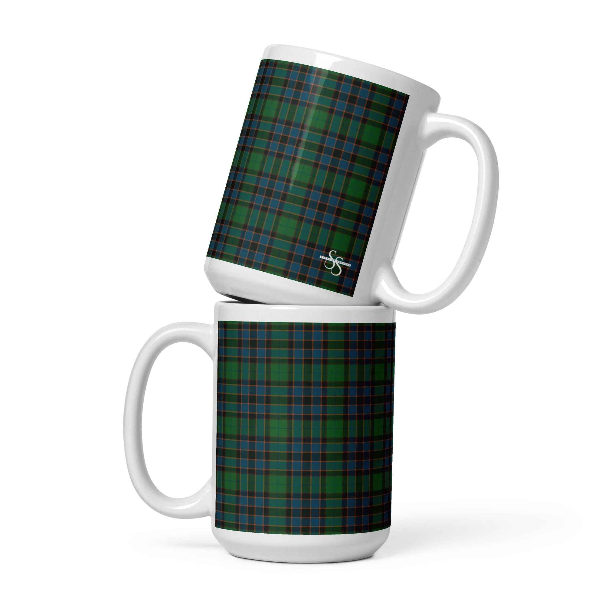 Ceramic Mug Green Blue Orange Plaid Tartan
