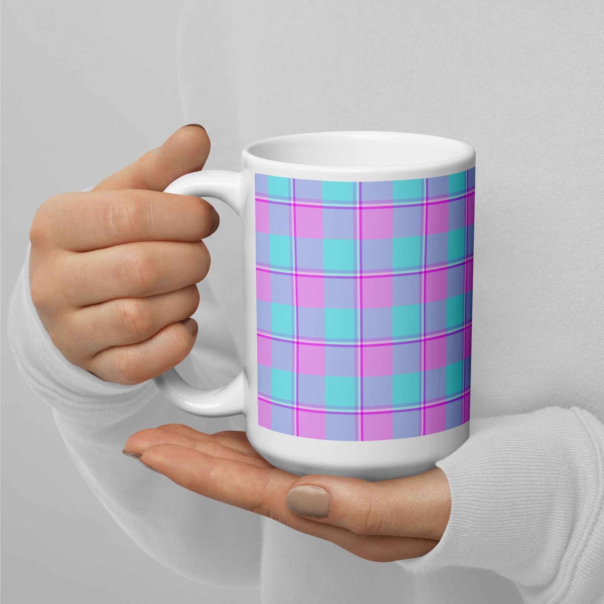 Mauve and Coastal Mist Plaid Ceramic Mug - Scottish Squares