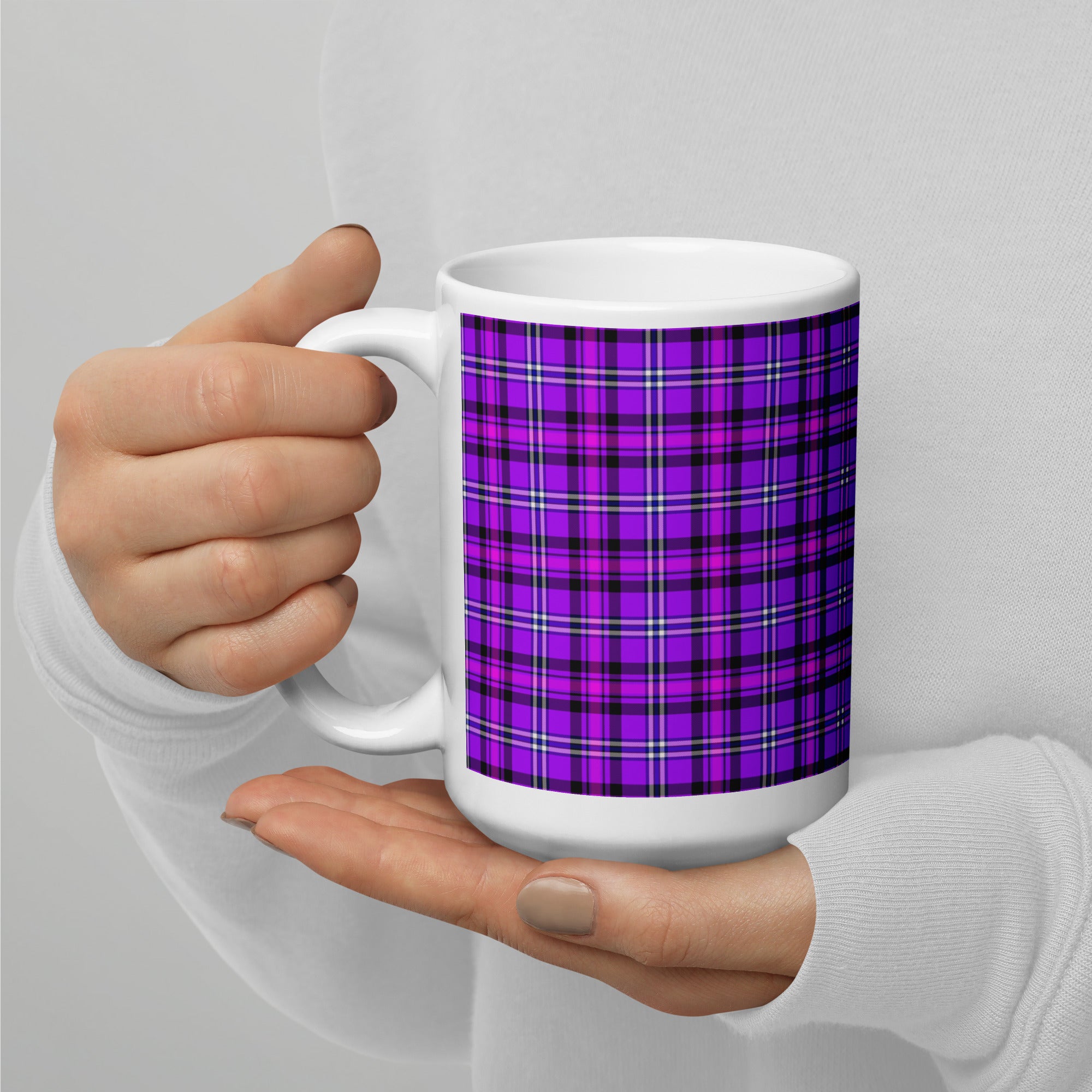Electric Violet and Fuchsia Plaid Ceramic Mug - Scottish Squares
