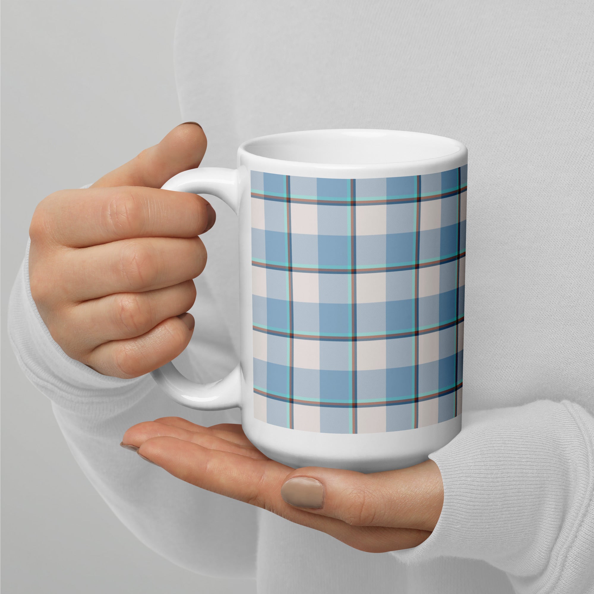 Pink Cloud and Blue Lagoon Plaid Ceramic Mug - Scottish Squares
