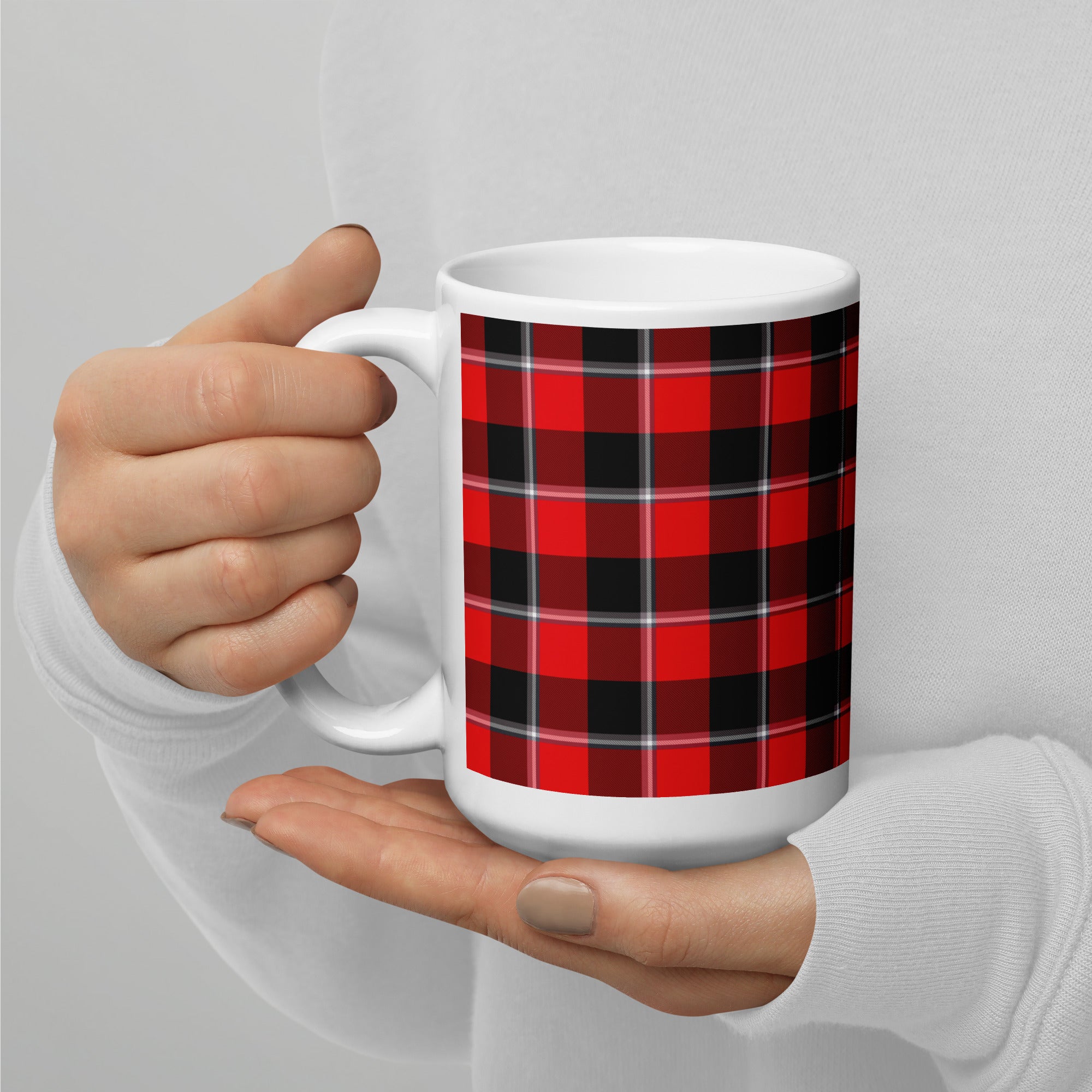 Red Ribbon and Heavy Metal Plaid Ceramic Mug - Scottish Squares