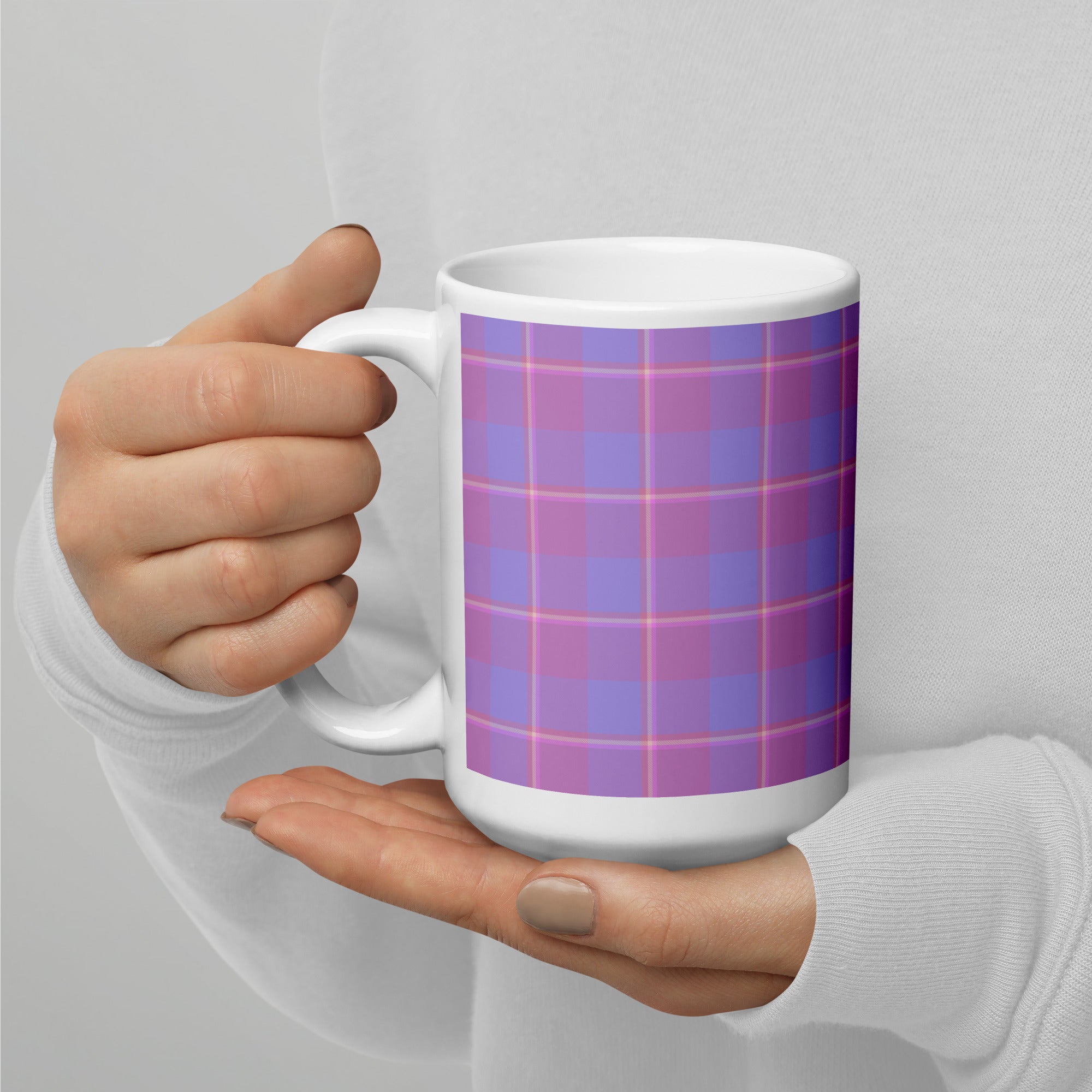 Viola and Dull Lavender Plaid Ceramic Mug - Scottish Squares