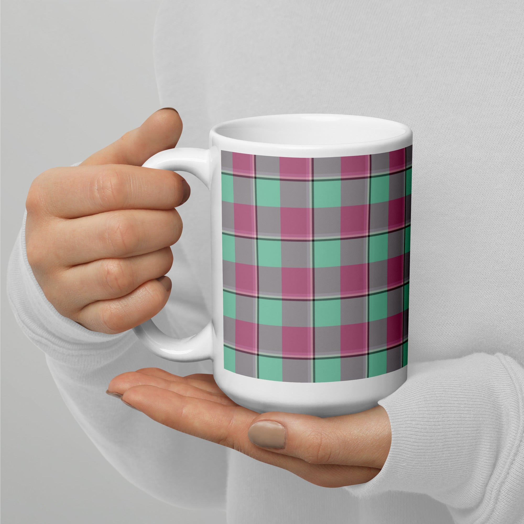 Vista Blue and Turkish Rose Plaid Ceramic Mug - Scottish Squares