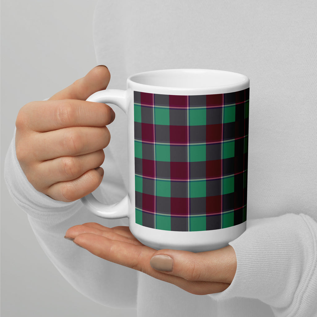 Ocean Green and Mulberry Wood Plaid Ceramic Mug - Scottish Squares
