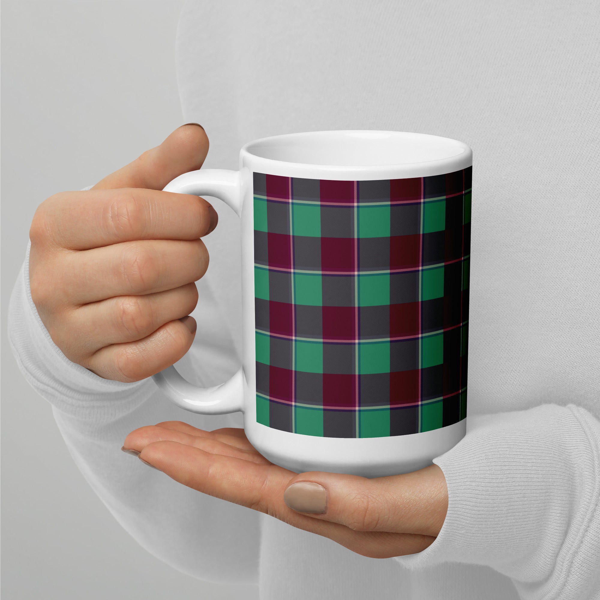Ocean Green and Mulberry Wood Plaid Ceramic Mug - Scottish Squares