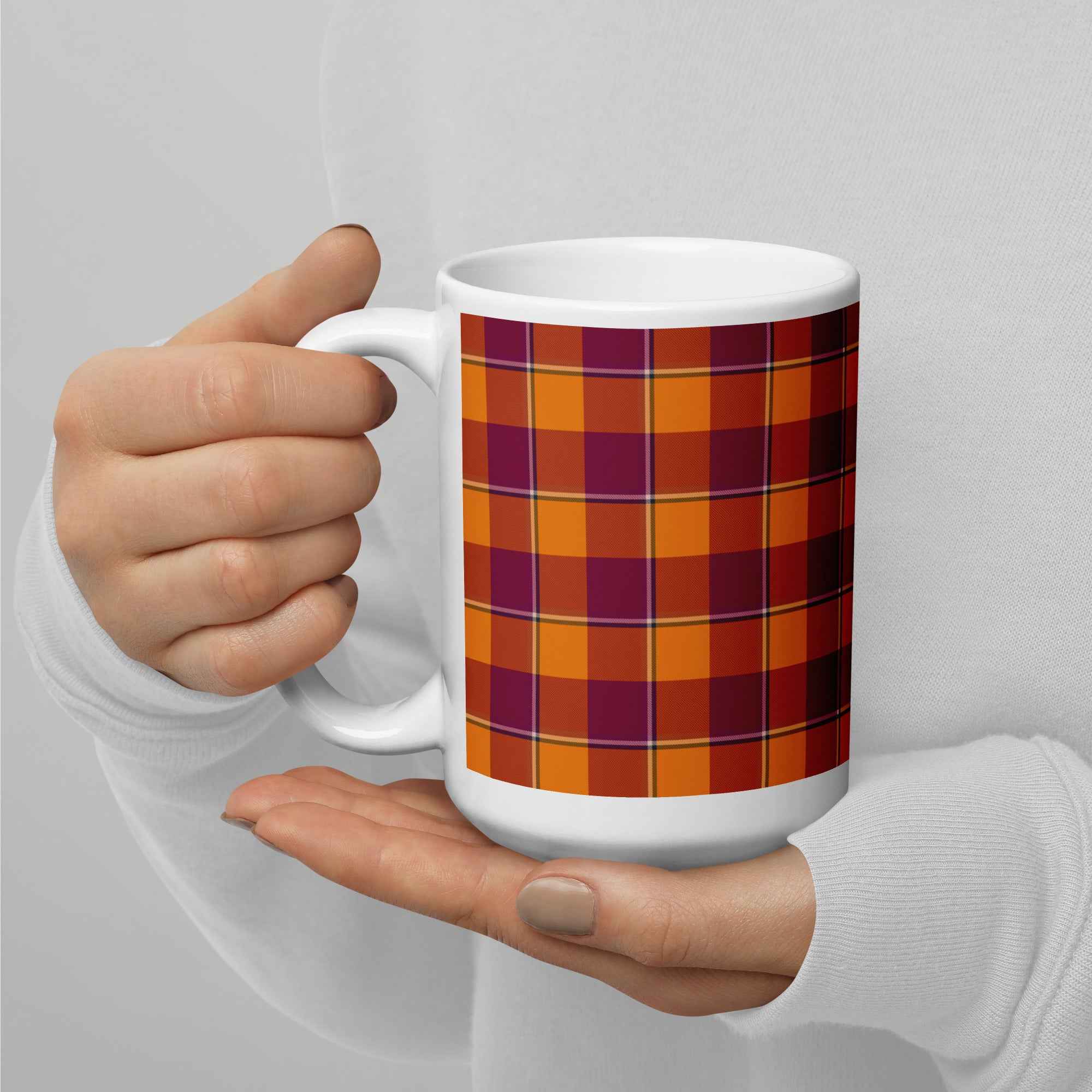 Tahiti Gold and Rose Bud Cherry Plaid Ceramic Mug - Scottish Squares