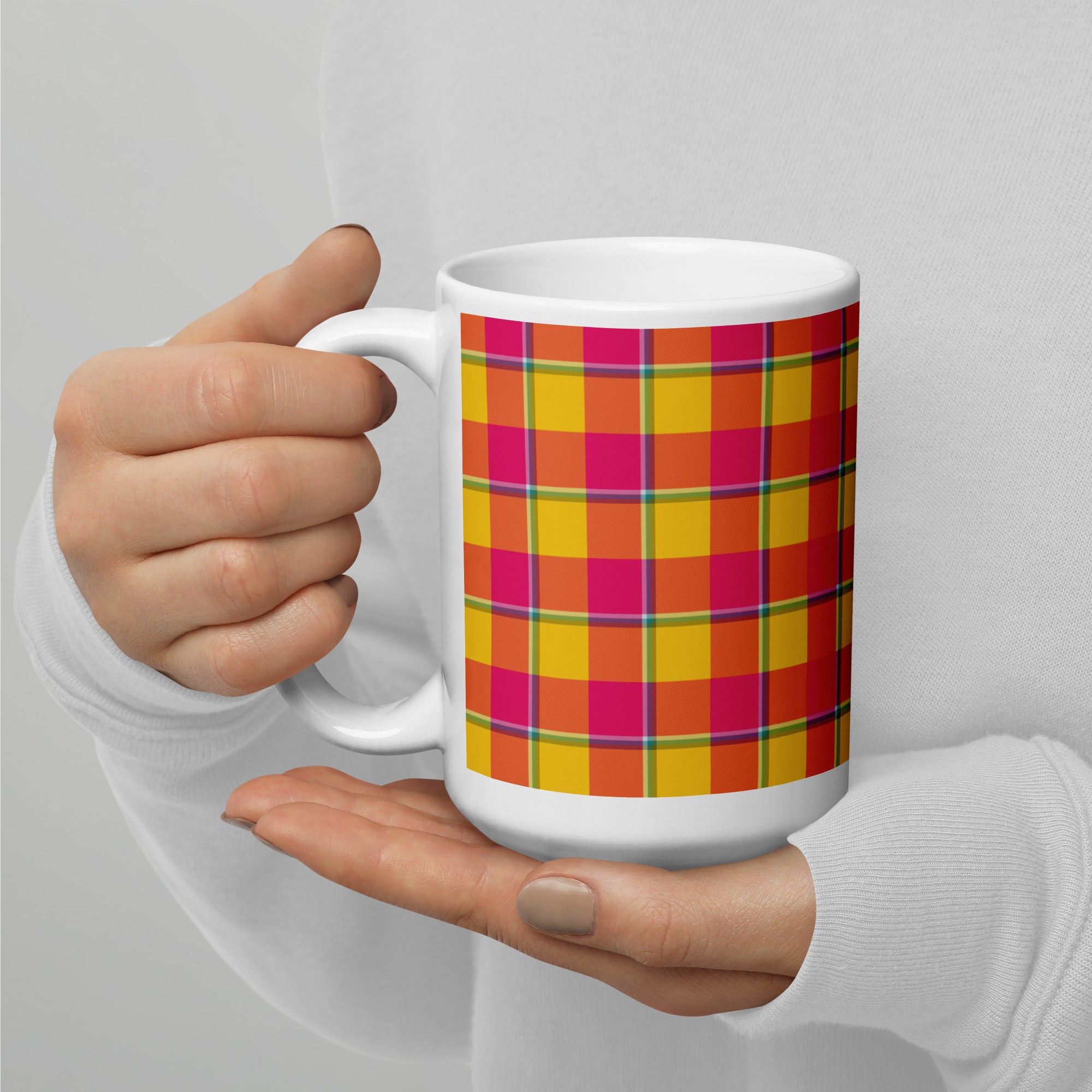Corn and Razzmatazz Plaid Ceramic Mug - Scottish Squares
