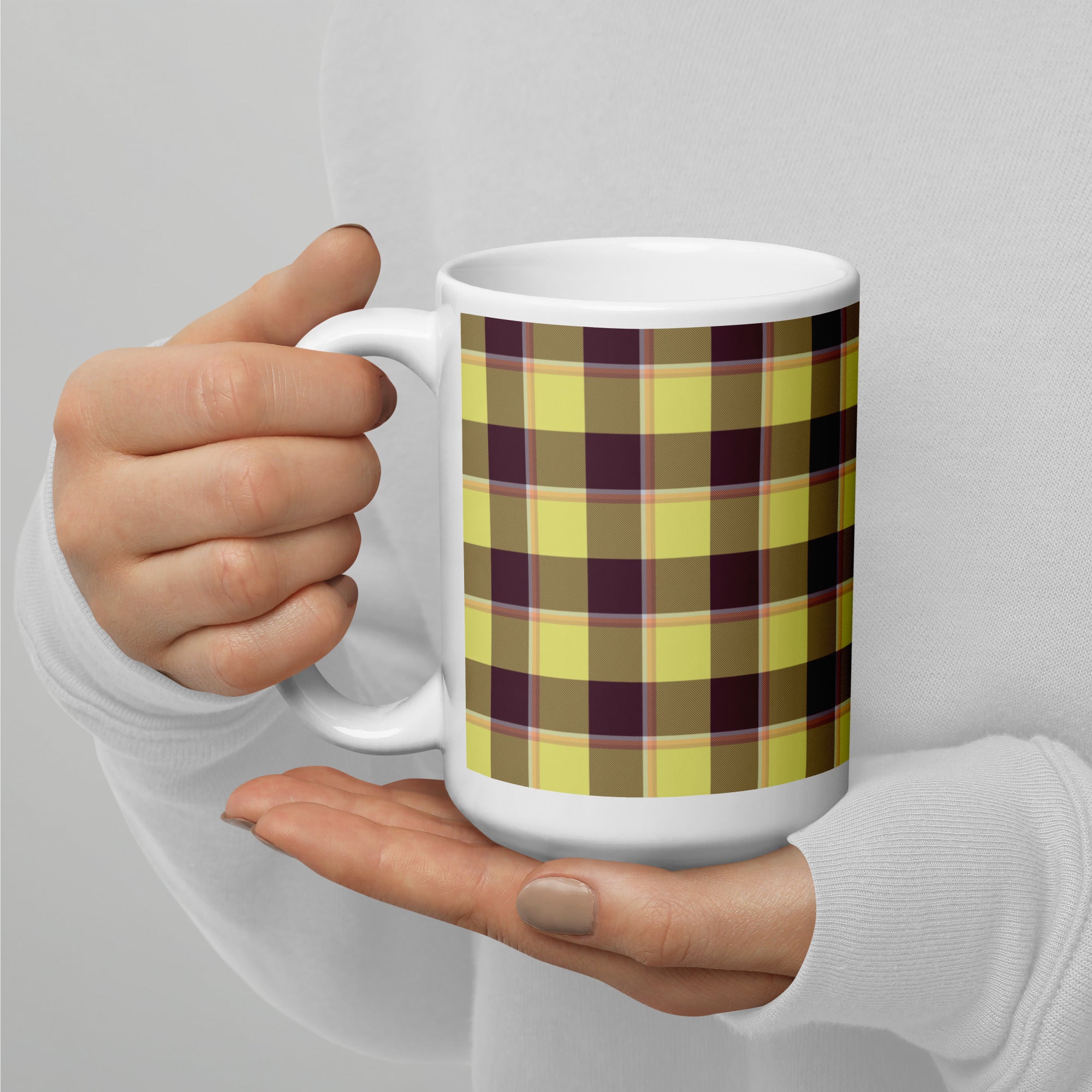 Flax and Livid Brown Plaid Ceramic Mug - Scottish Squares