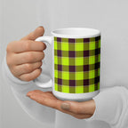 Electric Lime and Livid Brown Plaid Ceramic Mug - Scottish Squares