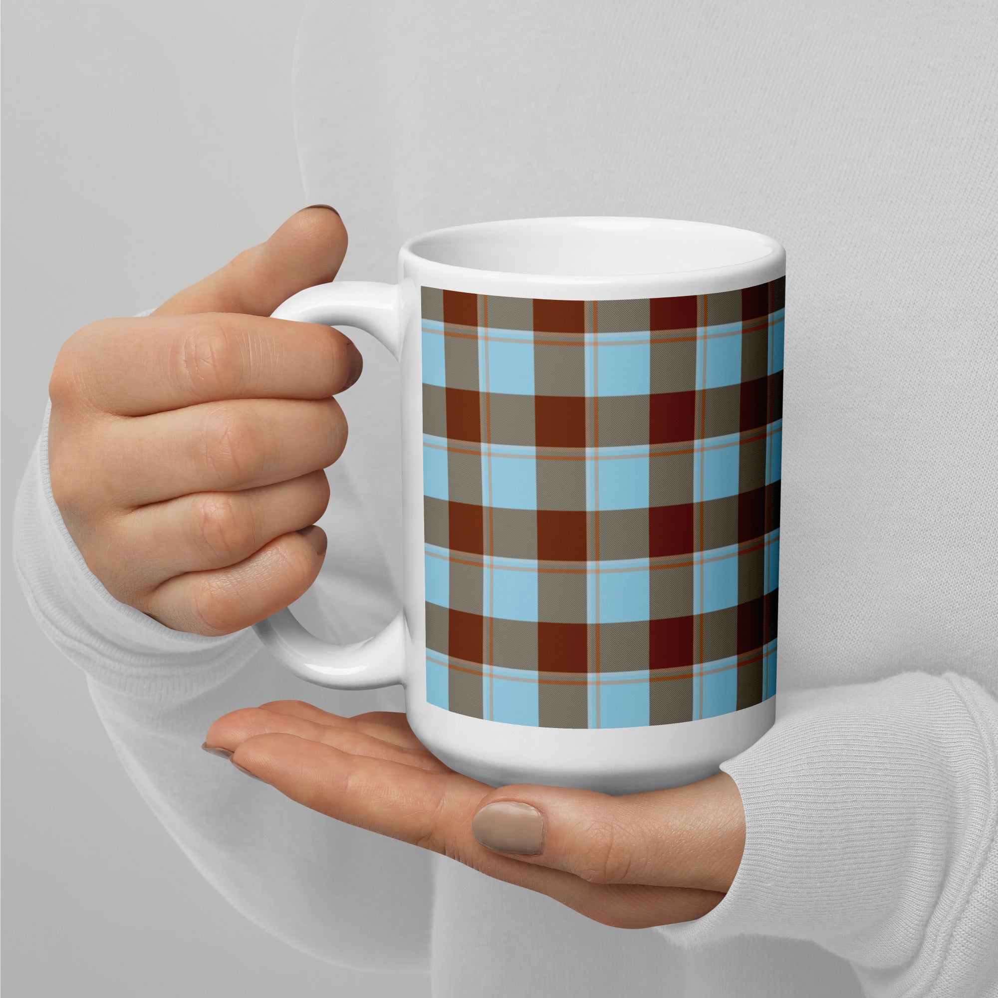 Blizzard Blue and Livid Brown Plaid Ceramic Mug - Scottish Squares