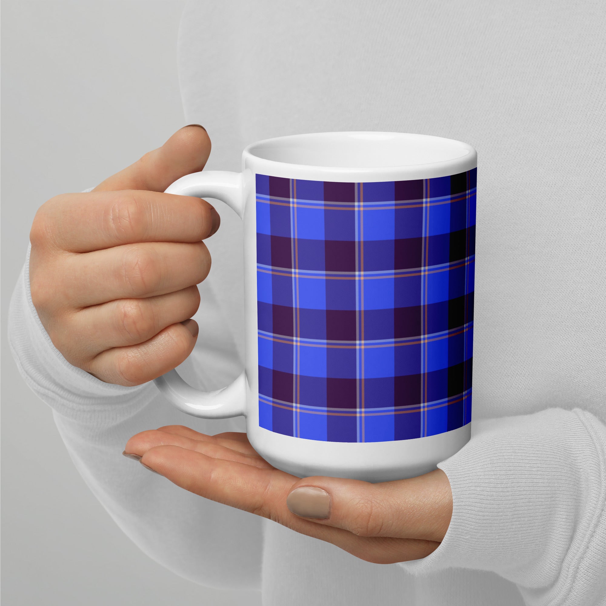 Cornflower Blue and Livid Brown Plaid Ceramic Mug - Scottish Squares