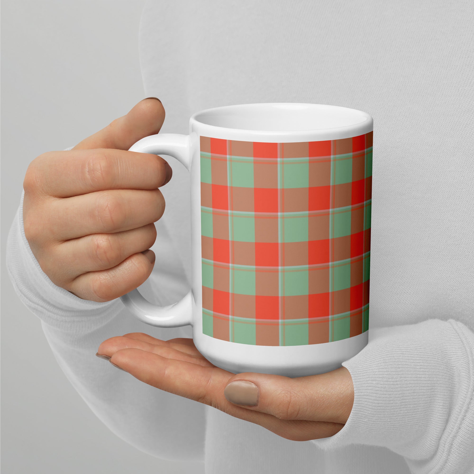 Spring Rain and Persimmon Plaid Ceramic Mug - Scottish Squares