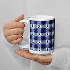 Ceramic Mug Colorectal Cancer Awareness Plaid, Dark Blue Ribbon, Supportive Gift - Scottish Squares
