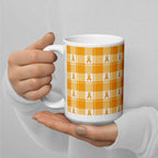 Ceramic Mug Kidney Cancer Awareness Plaid, Orange Ribbon, Supportive Gift - Scottish Squares