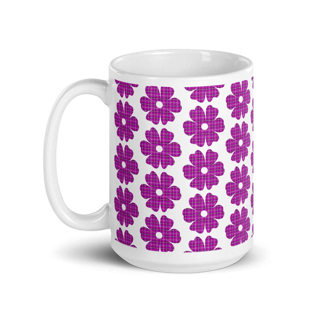Ceramic Mug Flower Shape Plaid Pink Purple