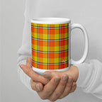Blaze Orange and Bird Flower Plaid Ceramic Mug - Scottish Squares