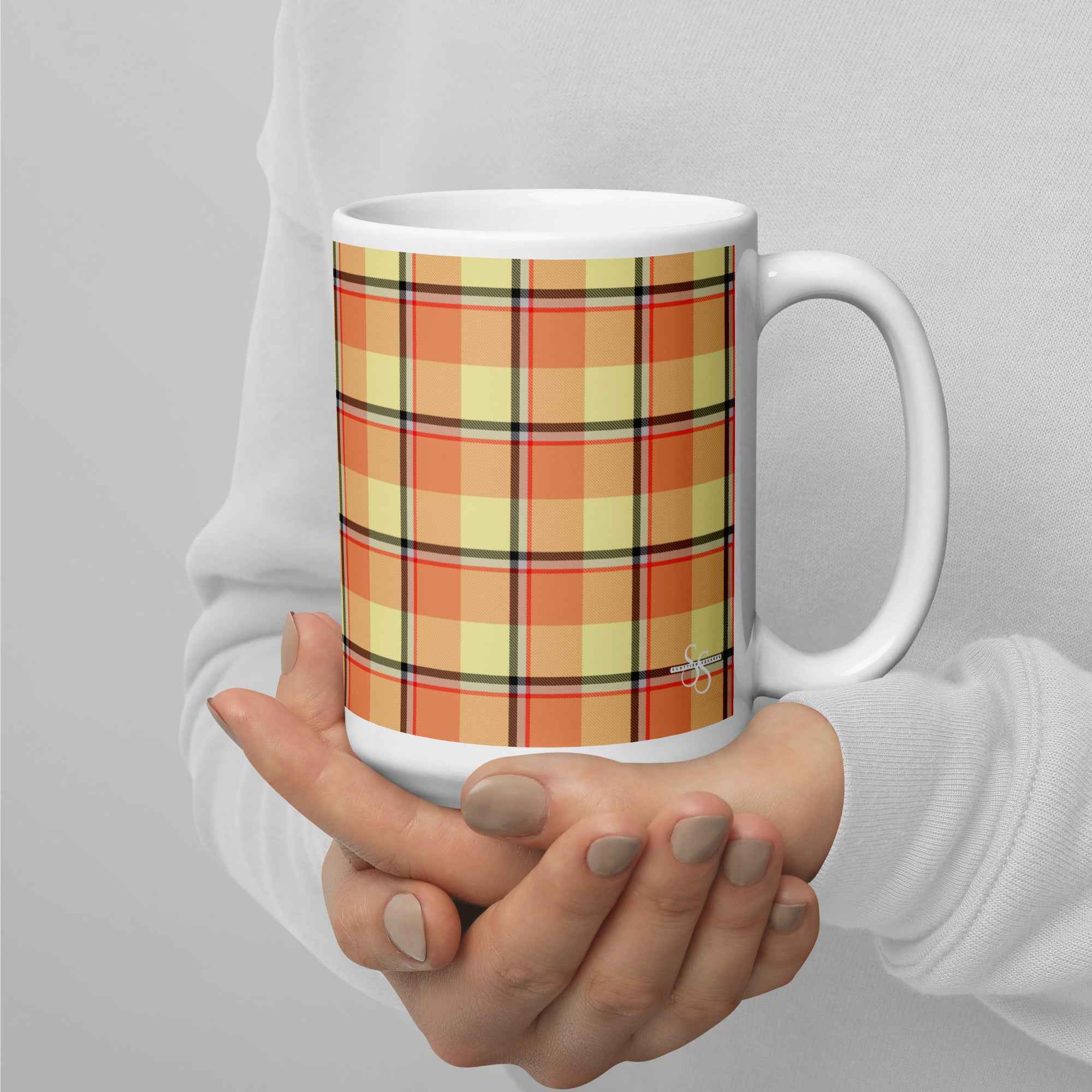 Claystone and Morning Mist Plaid Ceramic Mug - Scottish Squares