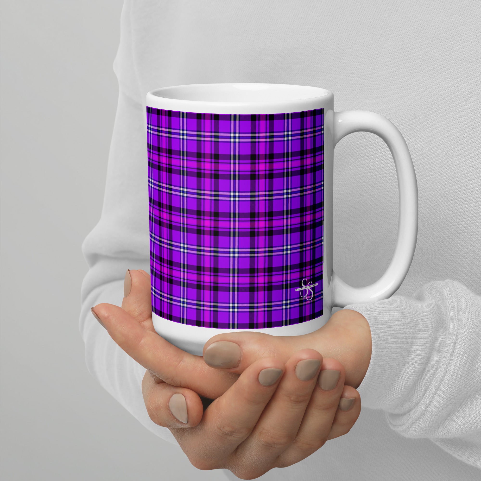 Electric Violet and Fuchsia Plaid Ceramic Mug - Scottish Squares