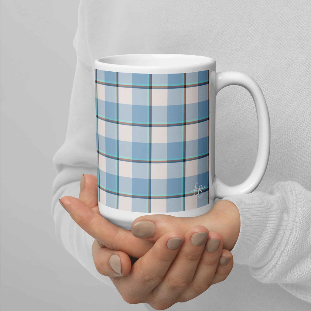 Pink Cloud and Blue Lagoon Plaid Ceramic Mug - Scottish Squares