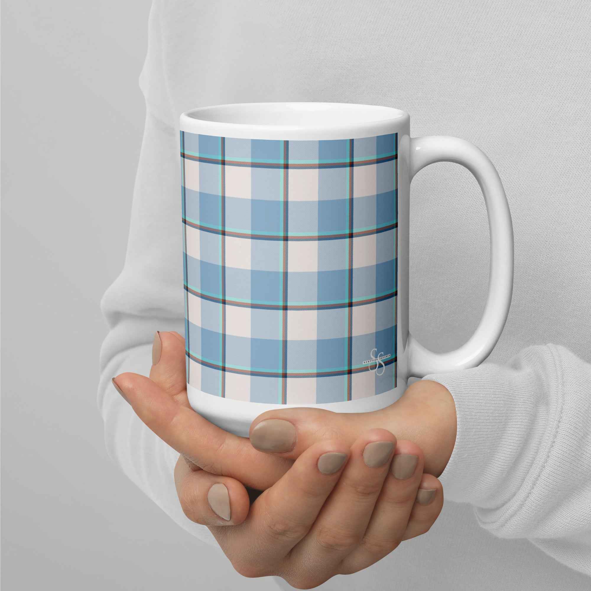 Pink Cloud and Blue Lagoon Plaid Ceramic Mug - Scottish Squares