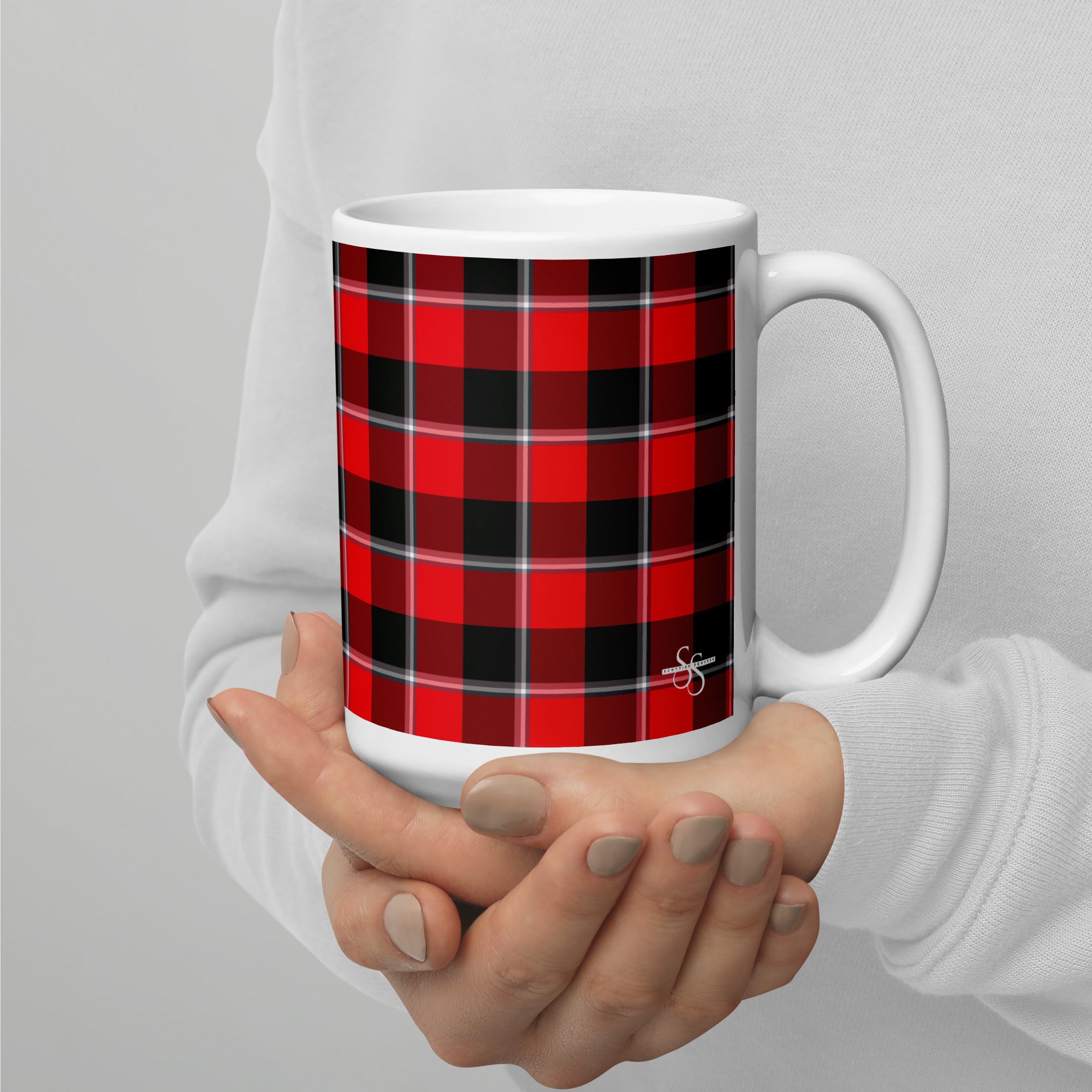 Red Ribbon and Heavy Metal Plaid Ceramic Mug - Scottish Squares
