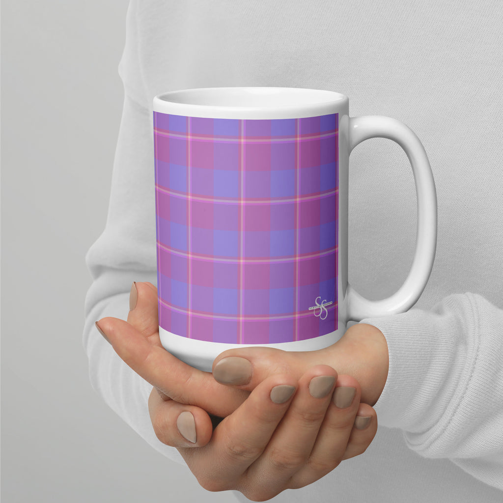 Viola and Dull Lavender Plaid Ceramic Mug - Scottish Squares
