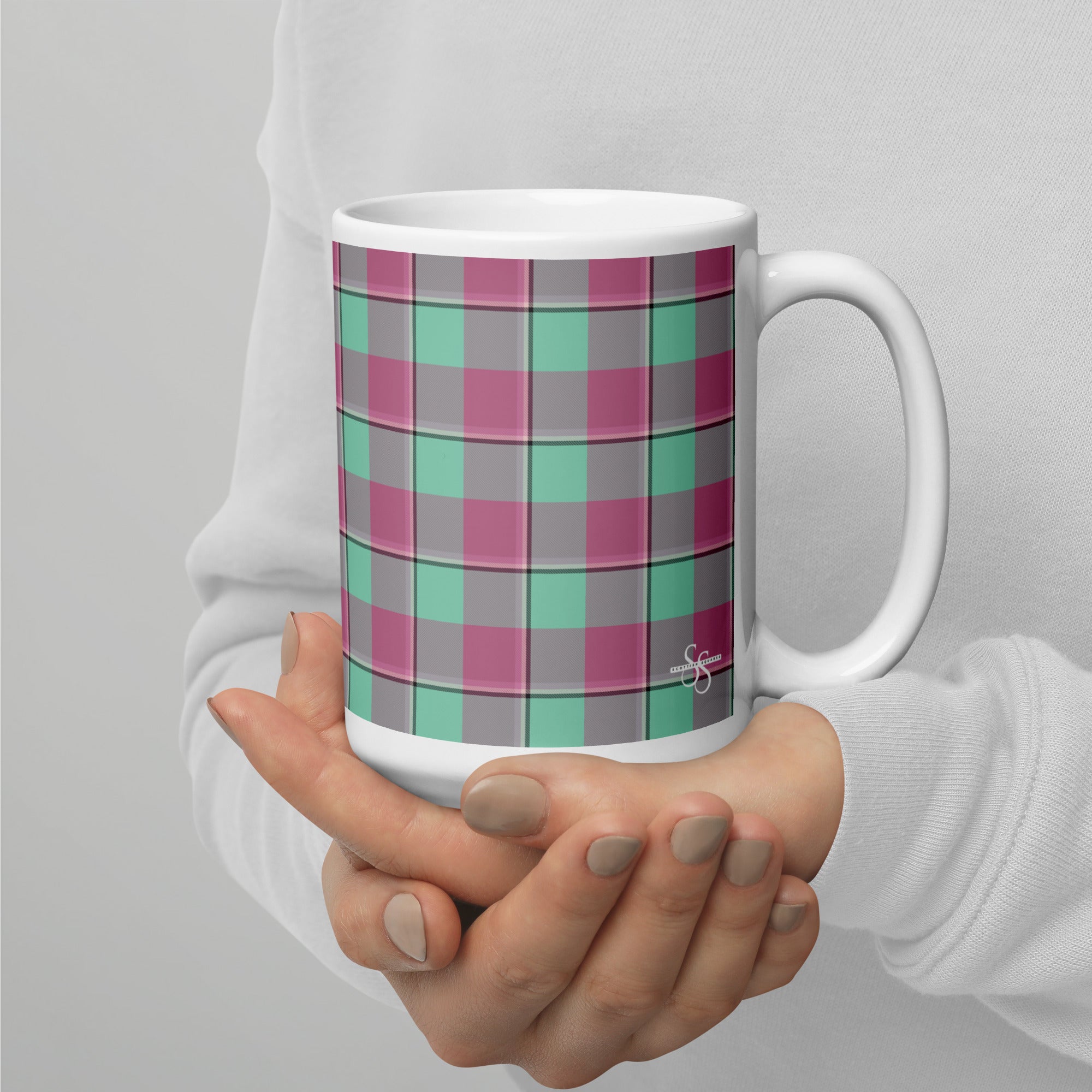 Vista Blue and Turkish Rose Plaid Ceramic Mug - Scottish Squares