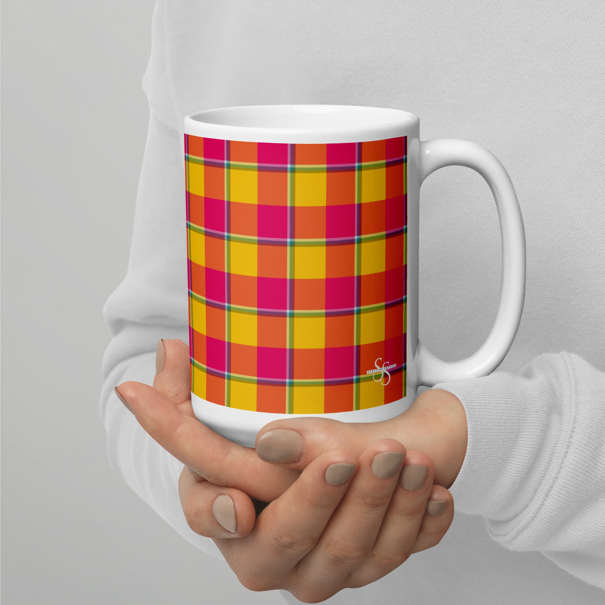 Corn and Razzmatazz Plaid Ceramic Mug - Scottish Squares