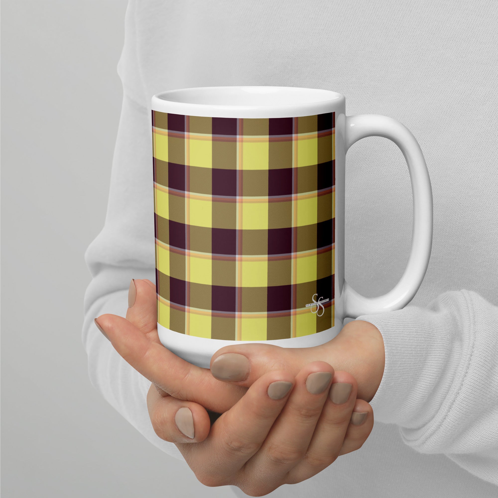 Flax and Livid Brown Plaid Ceramic Mug - Scottish Squares