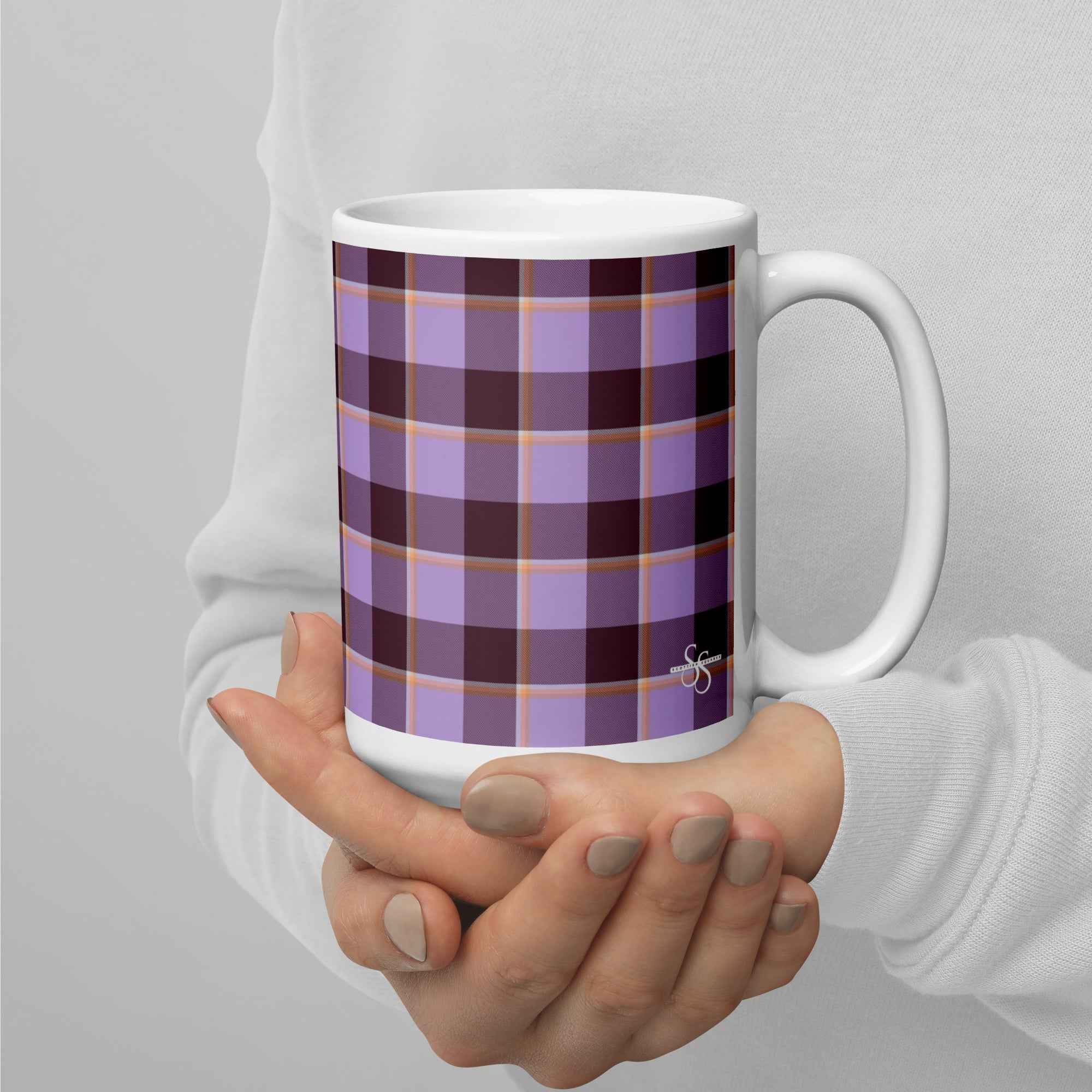 Light Wisteria and Livid Brown Plaid Ceramic Mug - Scottish Squares