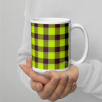 Electric Lime and Livid Brown Plaid Ceramic Mug - Scottish Squares