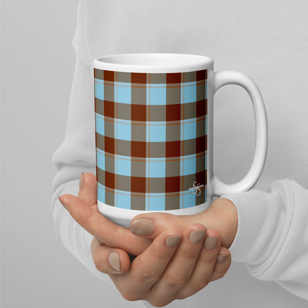 Blizzard Blue and Livid Brown Plaid Ceramic Mug - Scottish Squares
