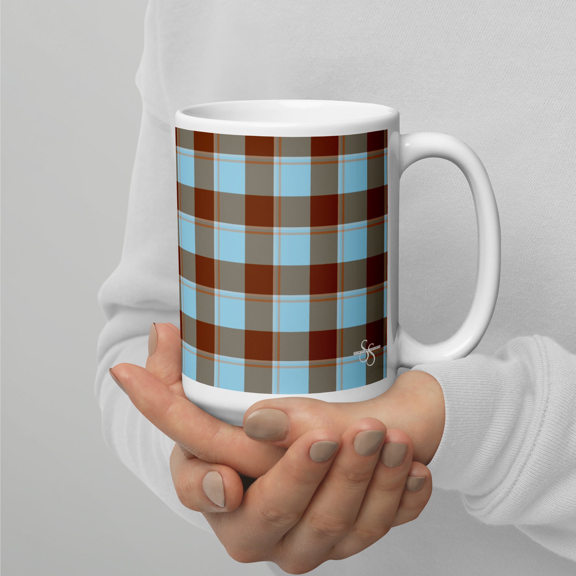 Blizzard Blue and Livid Brown Plaid Ceramic Mug - Scottish Squares