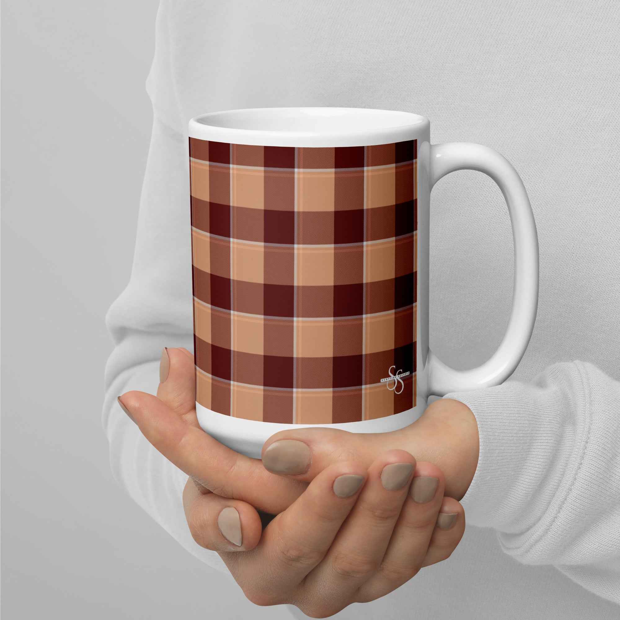 Whiskey and Livid Brown Plaid Ceramic Mug - Scottish Squares