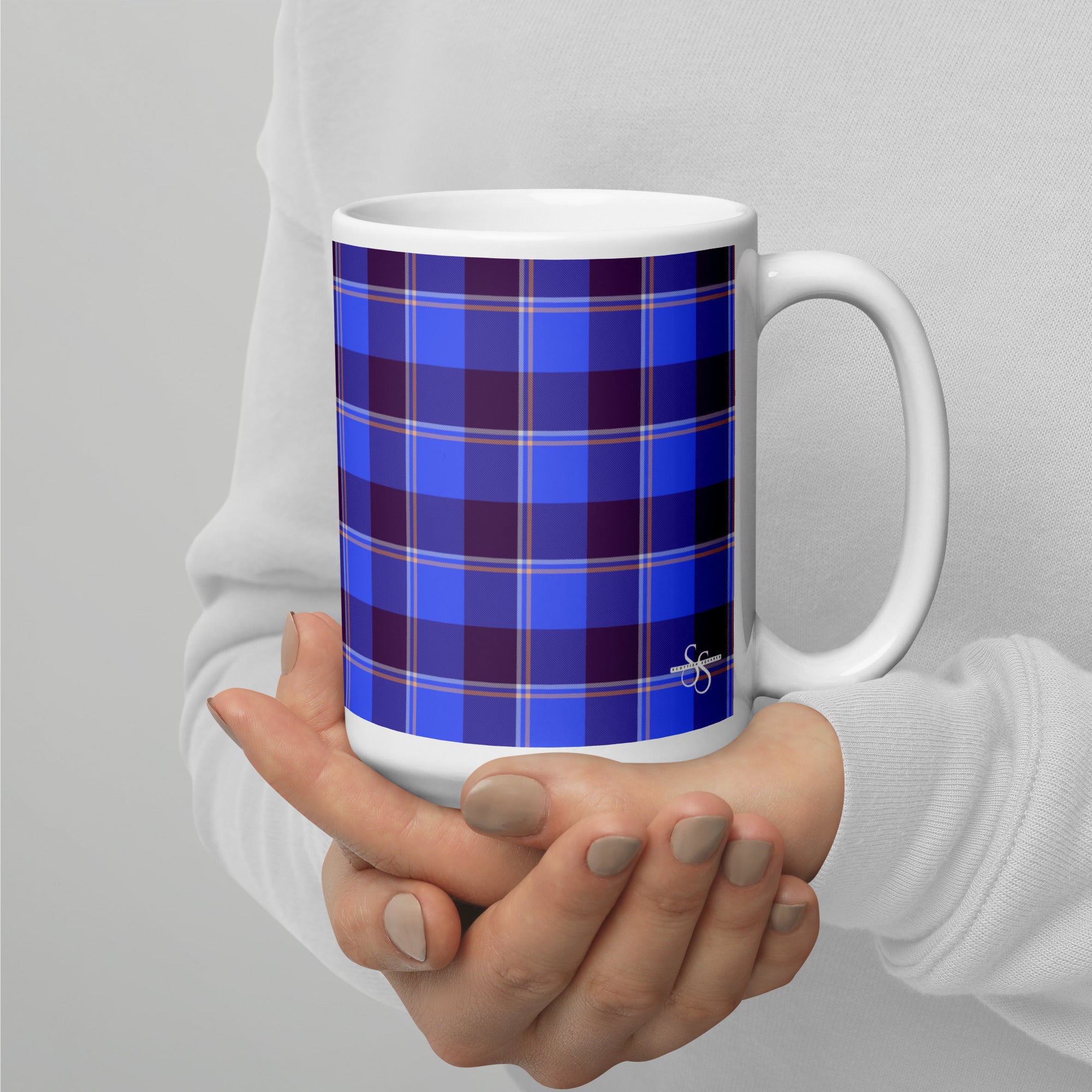 Cornflower Blue and Livid Brown Plaid Ceramic Mug - Scottish Squares