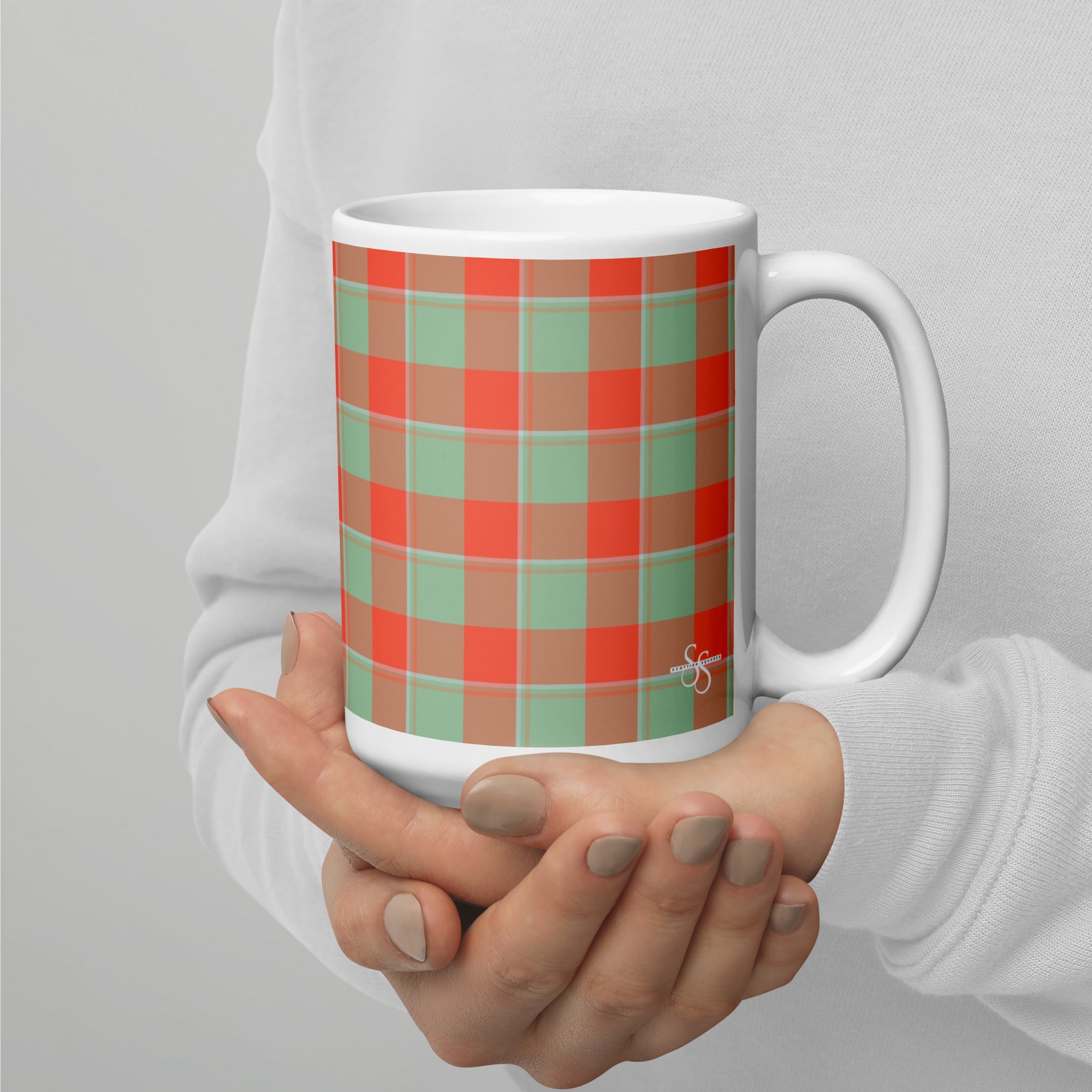 Spring Rain and Persimmon Plaid Ceramic Mug - Scottish Squares