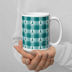 Ceramic Mug Cervical Cancer Awareness Plaid, Teal Ribbon, Supportive Gift - Scottish Squares