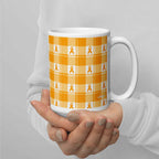 Ceramic Mug Kidney Cancer Awareness Plaid, Orange Ribbon, Supportive Gift - Scottish Squares