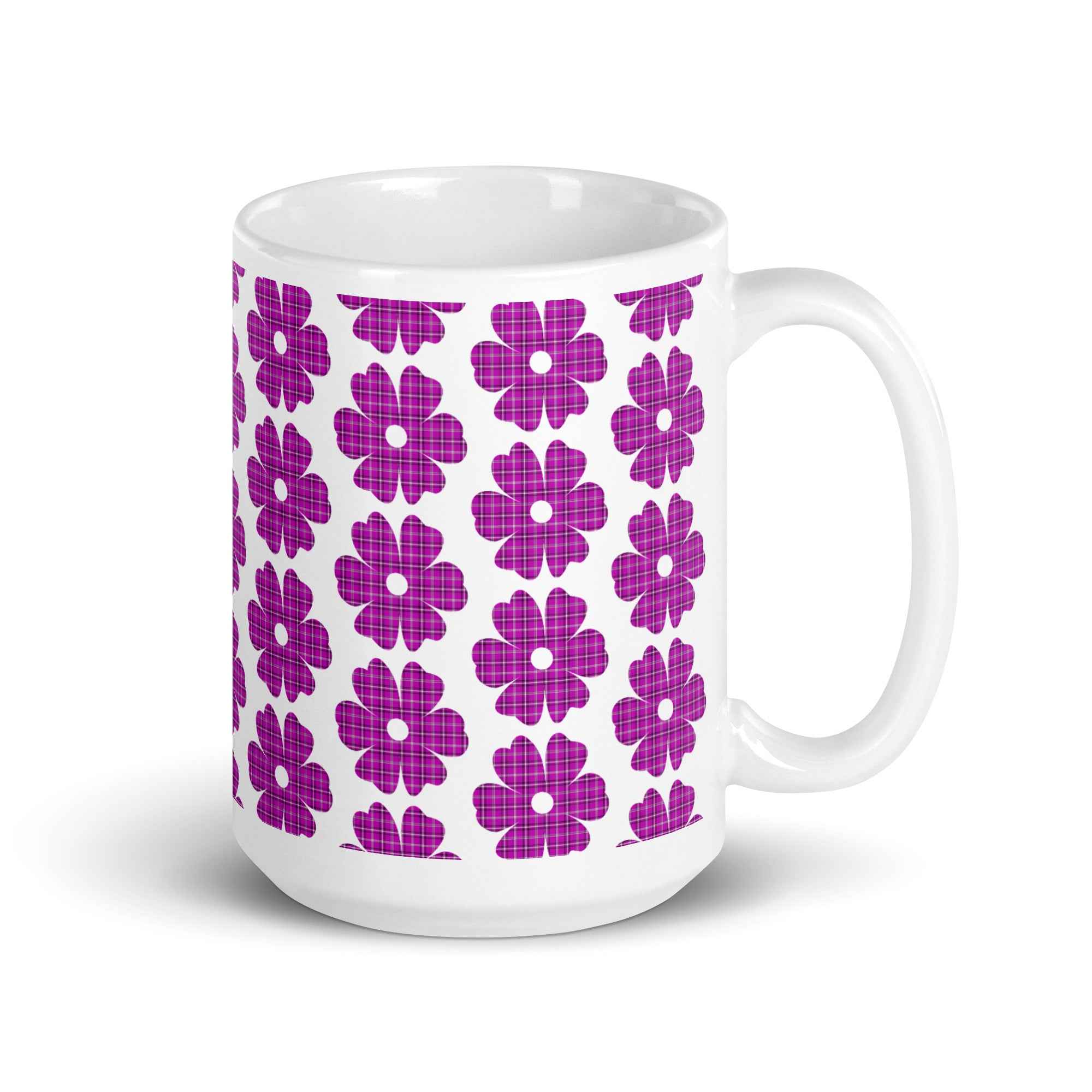 Ceramic Mug Flower Shape Plaid Pink Purple