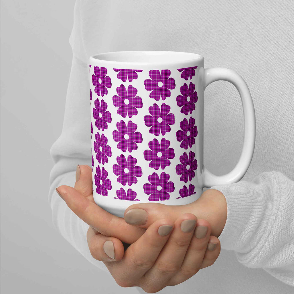 Ceramic Mug Flower Shape Plaid Pink Purple