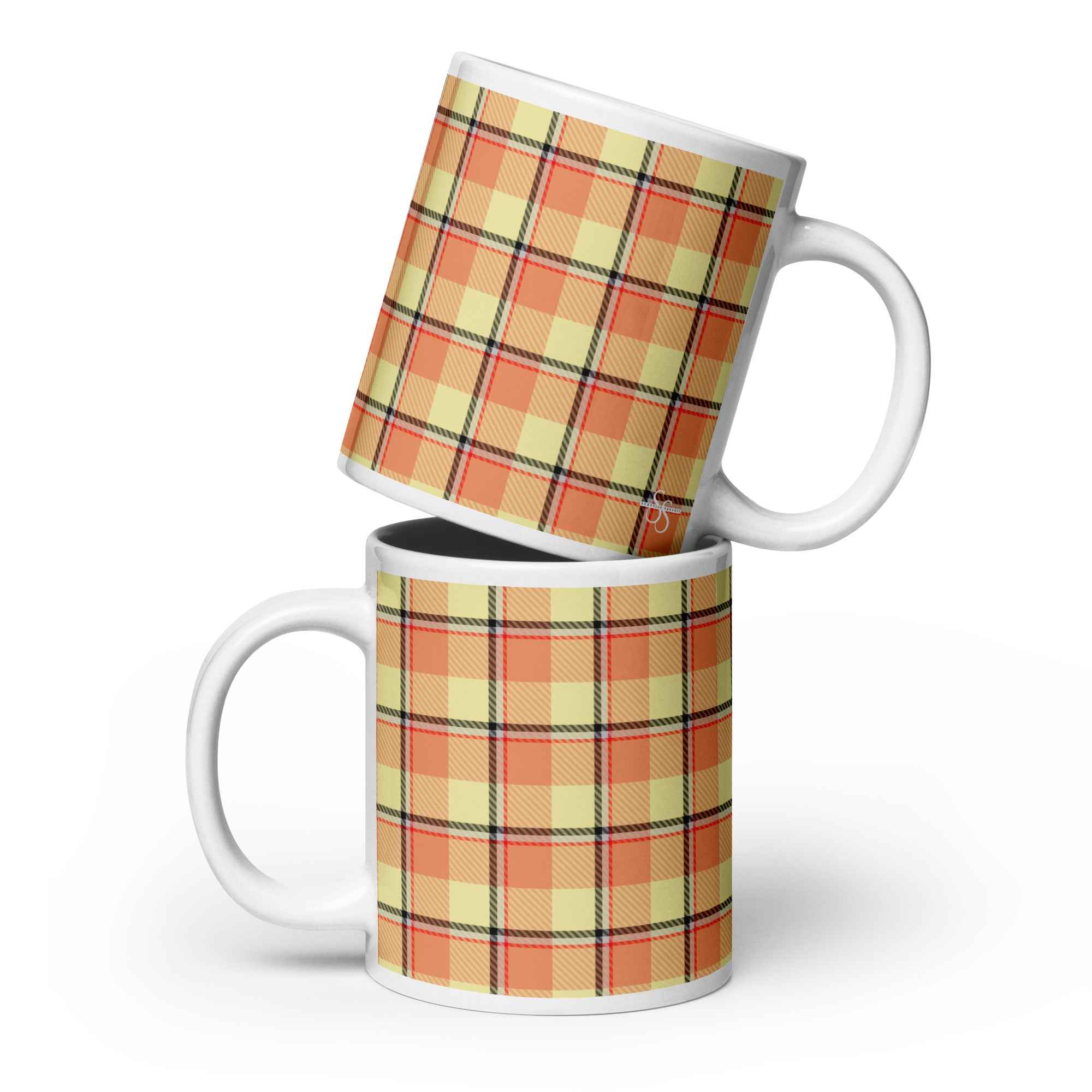 Claystone and Morning Mist Plaid Ceramic Mug - Scottish Squares