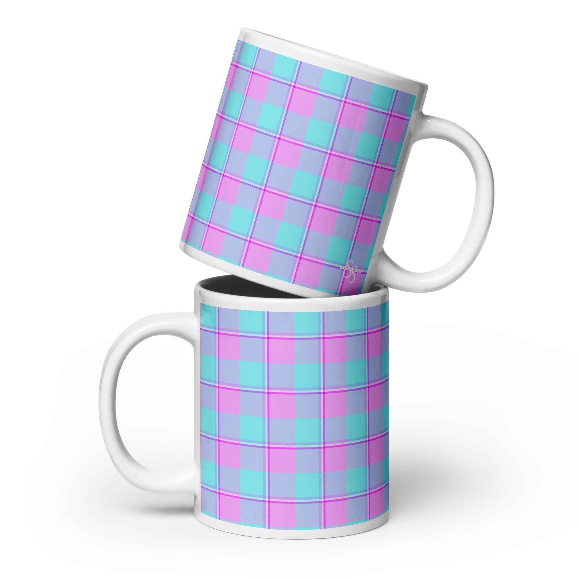 Mauve and Coastal Mist Plaid Ceramic Mug - Scottish Squares