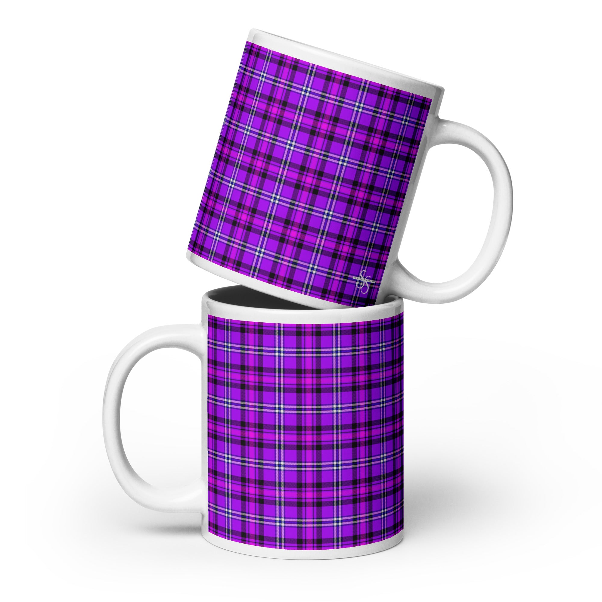 Electric Violet and Fuchsia Plaid Ceramic Mug - Scottish Squares