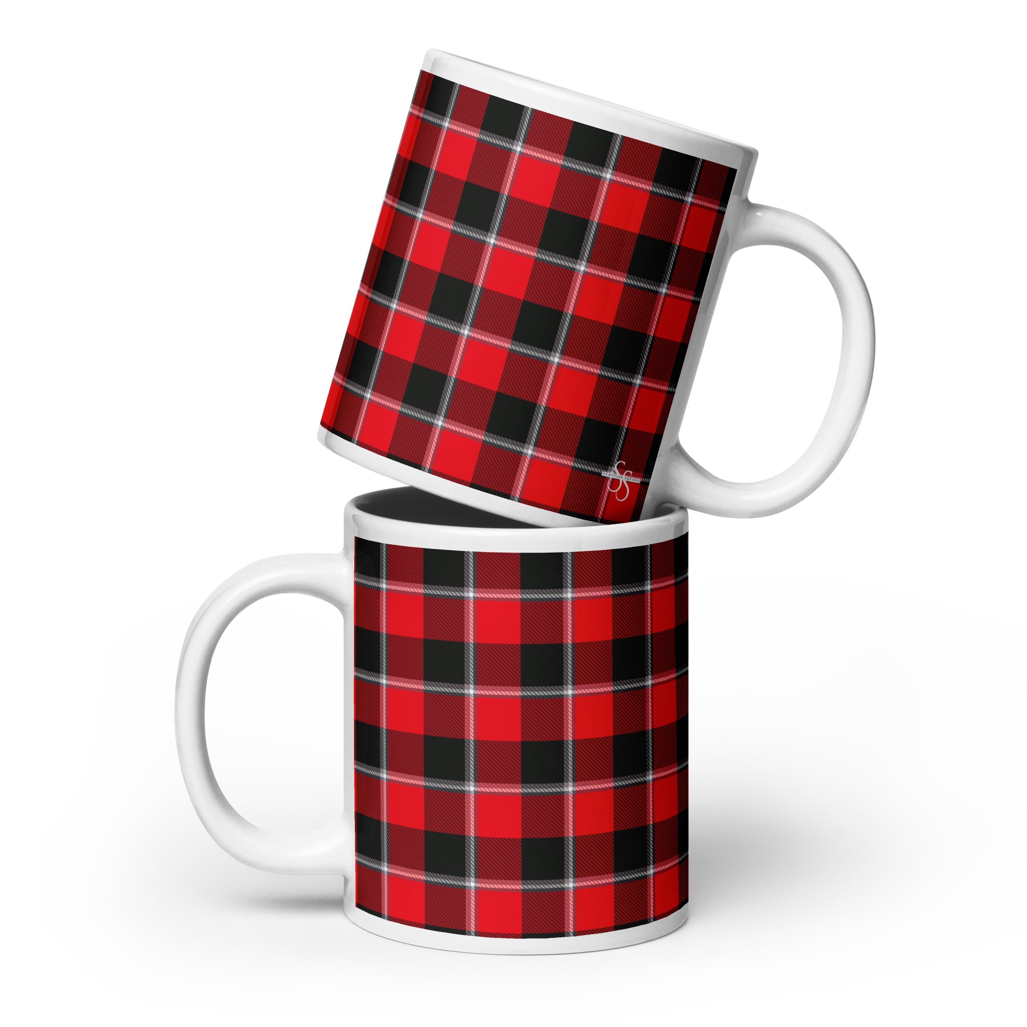 Red Ribbon and Heavy Metal Plaid Ceramic Mug - Scottish Squares