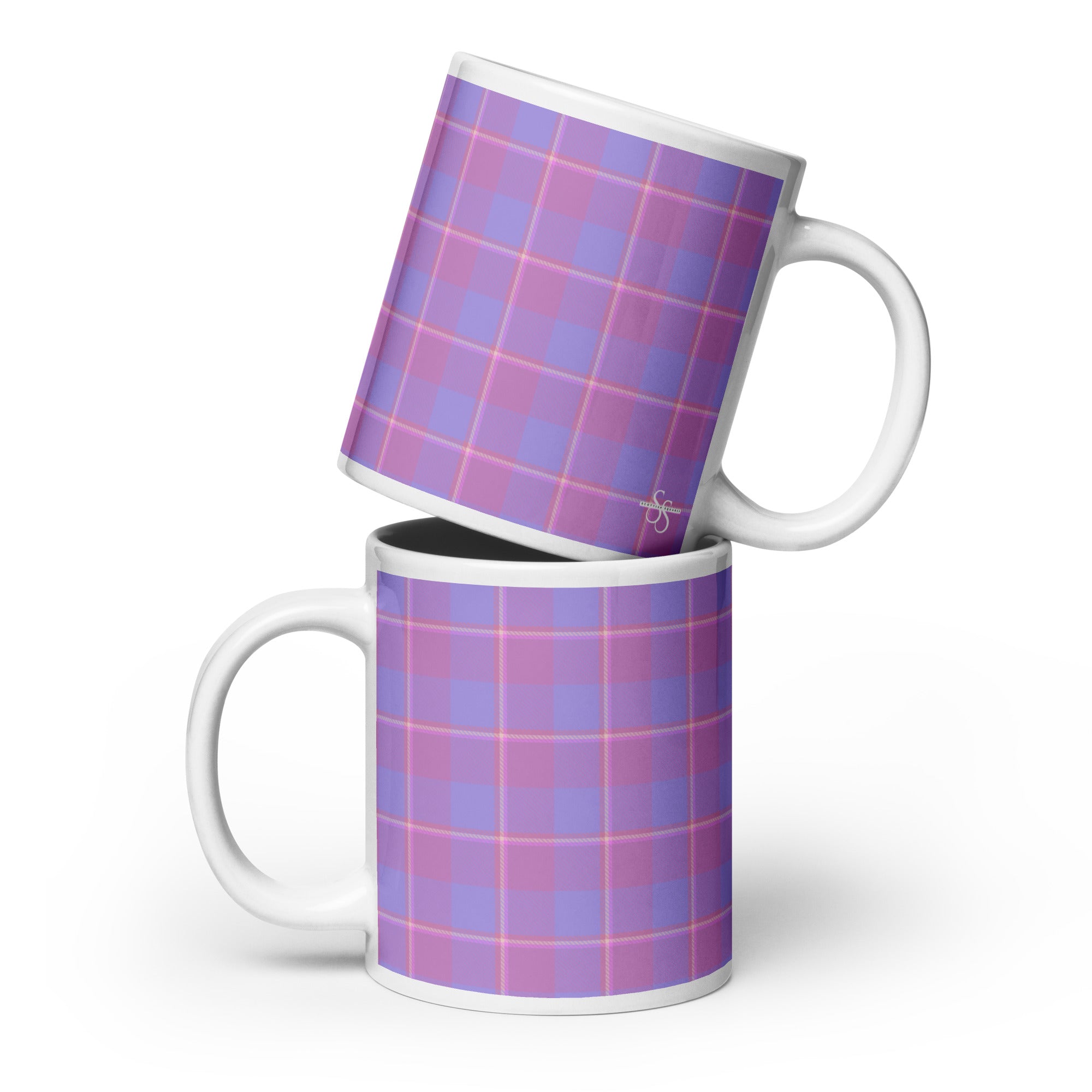 Viola and Dull Lavender Plaid Ceramic Mug - Scottish Squares