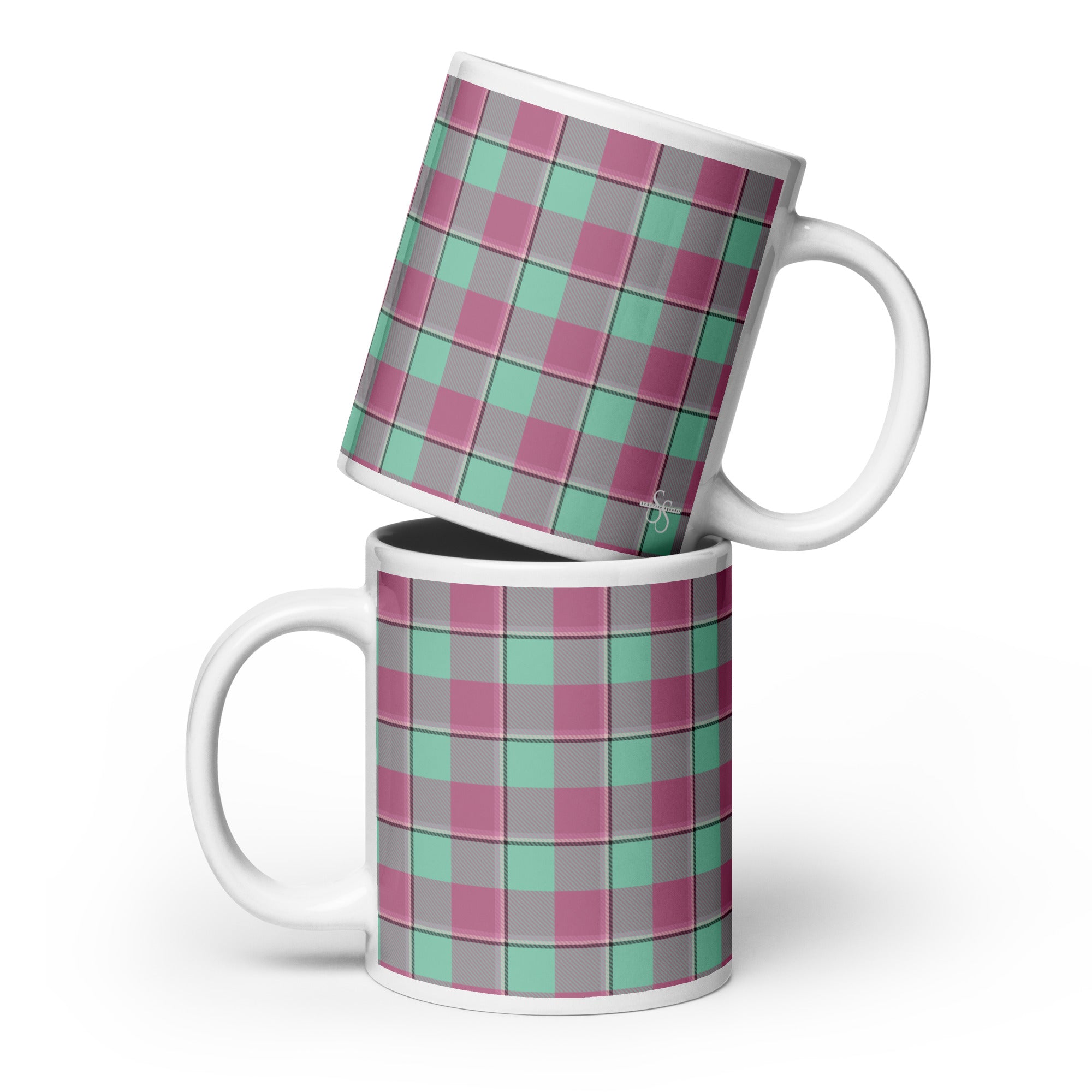Vista Blue and Turkish Rose Plaid Ceramic Mug - Scottish Squares